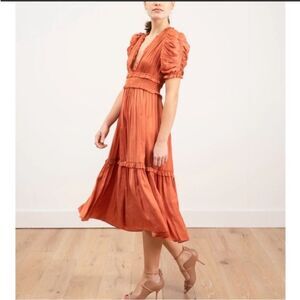 Ulla Johnson Elegant Orange Midi Dress, US10